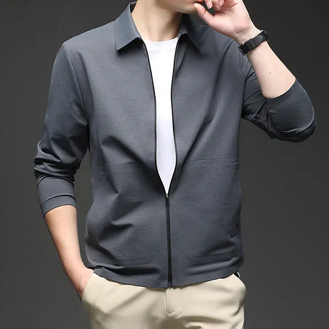 卡丹狄诺 无痕压胶男士秋季长袖翻领轻奢品质垂顺轻商务休闲户外拉链夹克外套 男款