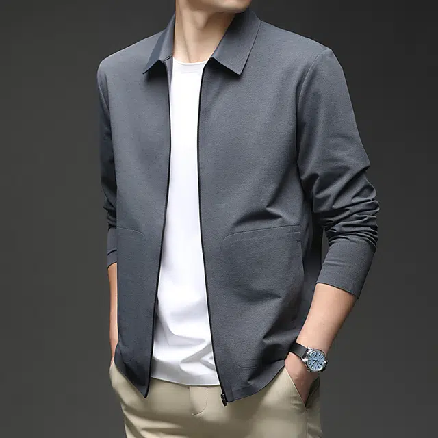 卡丹狄诺 无痕压胶男士秋季长袖翻领轻奢品质垂顺轻商务休闲户外拉链夹克外套 男款