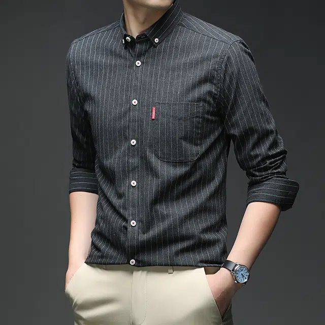 卡丹狄诺 长绒棉秋季亲肤透气轻商务休闲百搭户外潮流条纹衬衣男长袖衬衫 男款