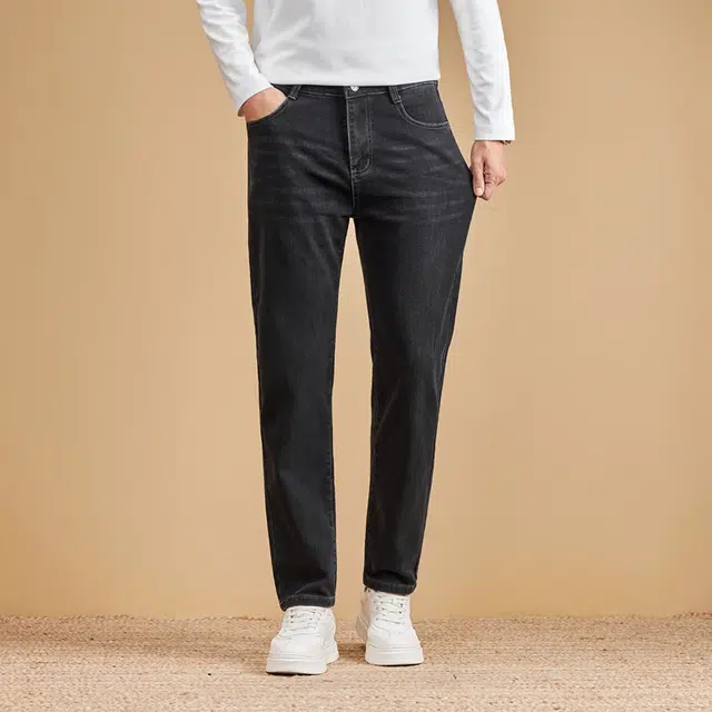卡丹狄诺 加绒加厚立体修身男士秋冬直筒潮流百搭时尚舒适显高休闲裤男裤子男牛仔裤 男款