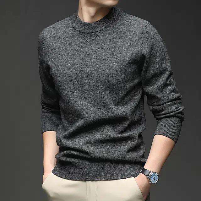 卡丹狄诺 山羊绒绵羊毛混纺男士秋冬保暖加厚圆领羊毛衫男品质亲肤软糯含毛衣 男款