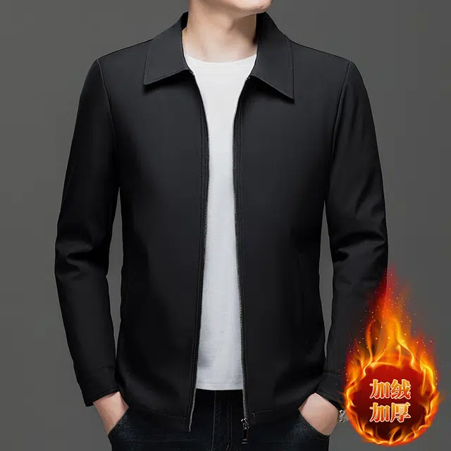 卡丹狄诺 冬季加绒加厚保暖翻领夹克棉衣男轻奢品质纯色百搭中年经典商务休闲行政黑金仿水貂绒外套棉服 男款