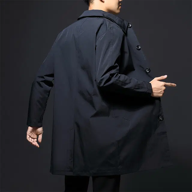 卡丹狄诺 中长款男士秋季夹克外套男极简风时尚户外休闲纯色翻领纽扣风衣 男款
