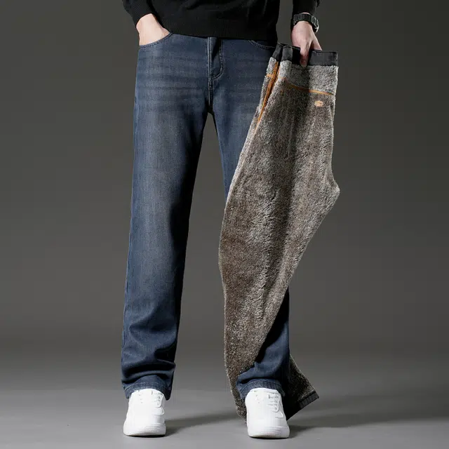 卡丹狄诺 天丝莱赛尔加绒加厚男士冬季柔软轻商务休闲中高腰保暖轻奢长裤男裤子男牛仔裤 男款