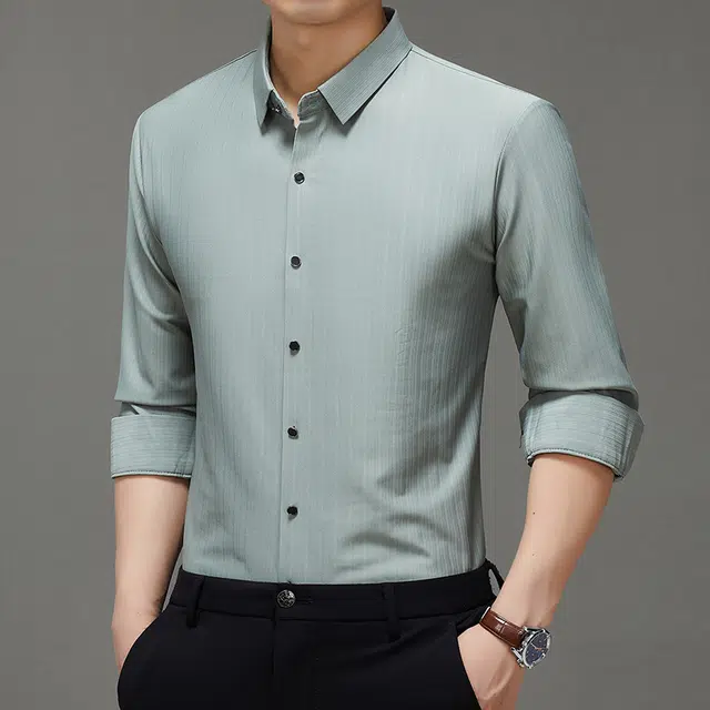 卡丹狄诺 无痕垂顺舒适爸爸装衬衣轻商务休闲春秋季长袖衬衫 男款