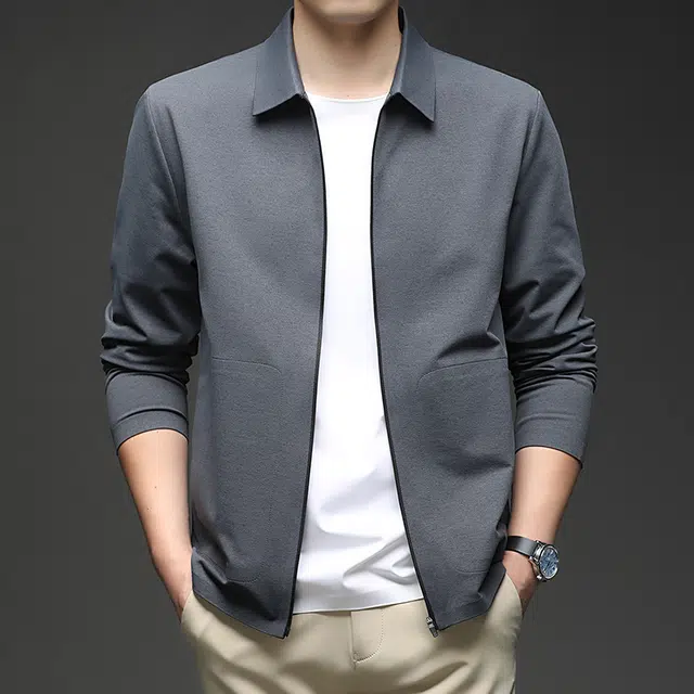 卡丹狄诺 无痕压胶男士秋季长袖翻领轻奢品质垂顺轻商务休闲户外拉链夹克外套 男款