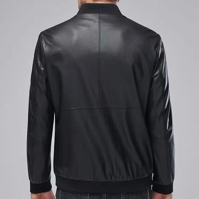 卡丹狄诺 秋冬男士棒球领皮夹克男简约舒适休闲短款飞行服机车服皮衣 男女同款