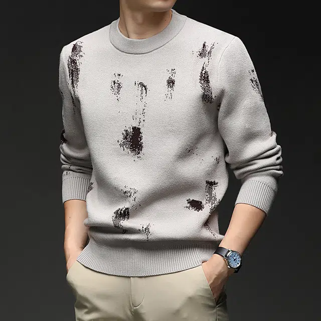 卡丹狄诺 秋冬圆领打底衫男保暖轻奢图案舒适透气男亲肤纯色通勤休闲针织衫 男款