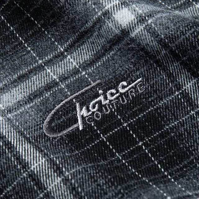 卡丹狄诺 磨毛刺绣格子男士长袖秋冬季休闲纯色百搭款衬衫 男款