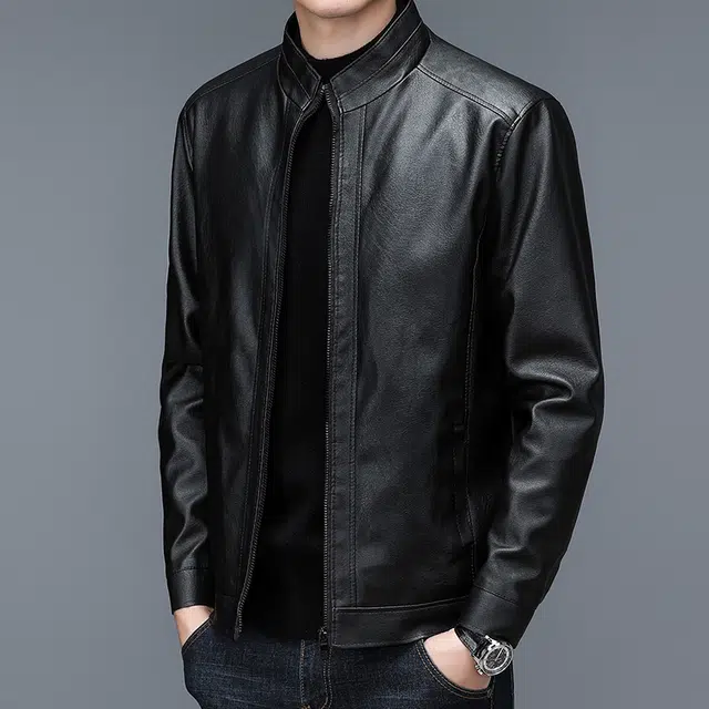 秋冬季经典立领时尚休闲薄款中年机车皮夹克皮衣 男女同款