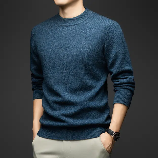 卡丹狄诺 山羊绒绵羊毛男士冬季加厚保暖圆领羊毛衫男轻奢品质纯色休闲百搭打底衫毛衣 男款