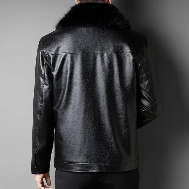 卡丹狄诺 翻领毛领中年皮夹克男驼绒填充石墨烯蓄温棉服皮衣外套 男款