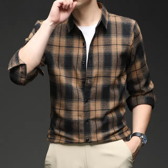 卡丹狄诺 含棉男士秋季长袖衬衣男外套轻奢品质舒适亲肤潮流百搭格子衬衫 男款