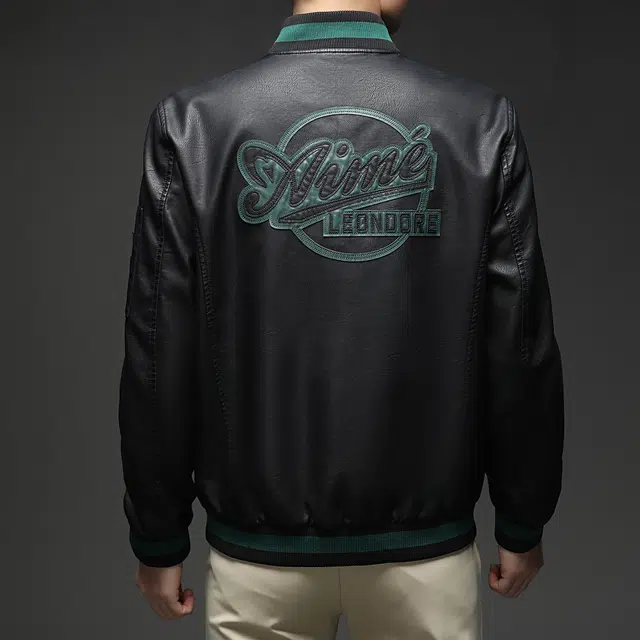 卡丹狄诺 复古美式潮流日常高街通勤立体刺绣时尚棒球领皮衣 男款