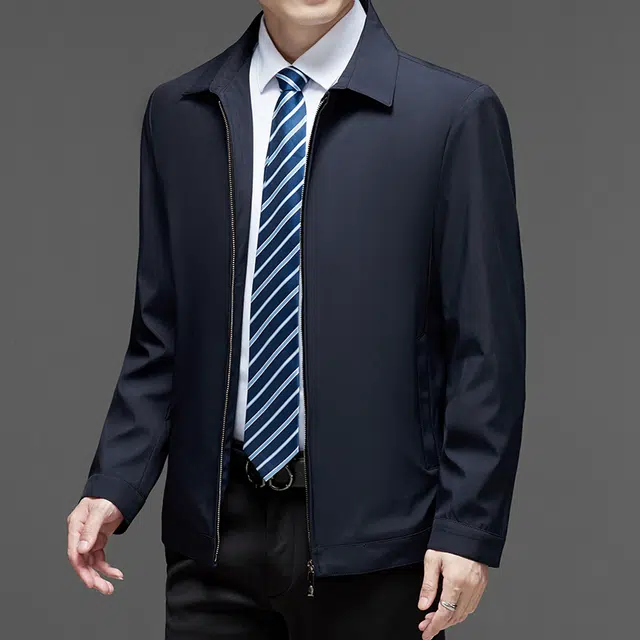 卡丹狄诺 纯色行政商务通勤拉链翻领都市极简正装干部领导休闲夹克外套 男款