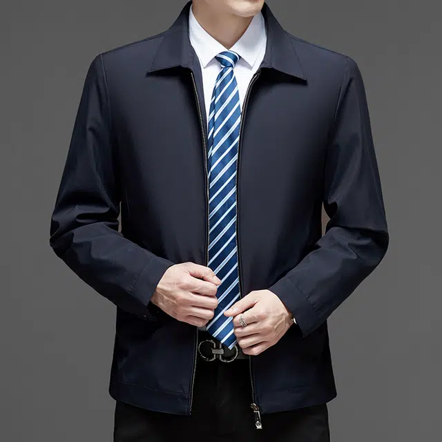 卡丹狄诺 纯色行政商务通勤拉链翻领都市极简正装干部领导休闲夹克外套 男款