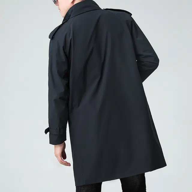 卡丹狄诺 中长款双翻领男士秋季夹克外套男极简风时尚户外休闲纯色纽扣风衣 男款