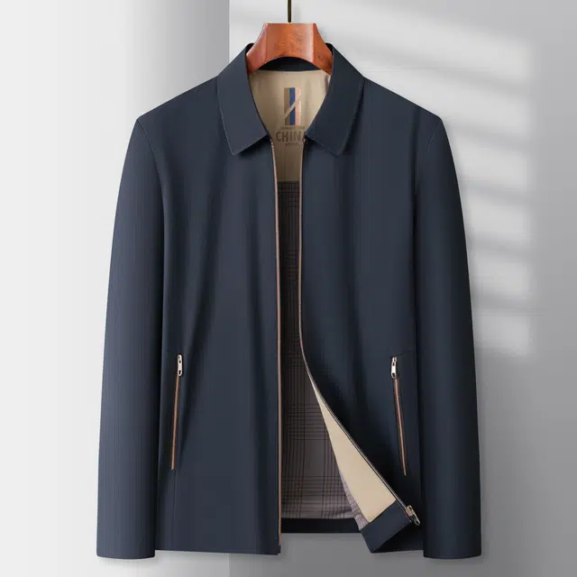 卡丹狄诺 秋季轻商务休闲纯色翻领百搭长袖中年经典春季夹克外套 男款