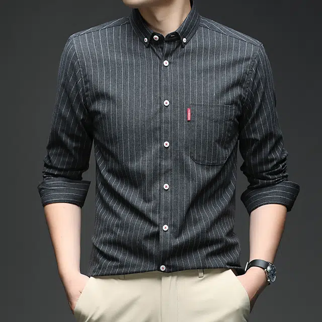 卡丹狄诺 长绒棉秋季亲肤透气轻商务休闲百搭户外潮流条纹衬衣男长袖衬衫 男款