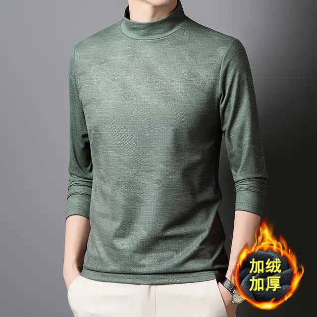 卡丹狄诺 含桑蚕丝羊毛奥粒绒内里加绒加厚秋冬季半高领长袖打底衫保暖舒适弹力户外休闲通勤卫衣 男款