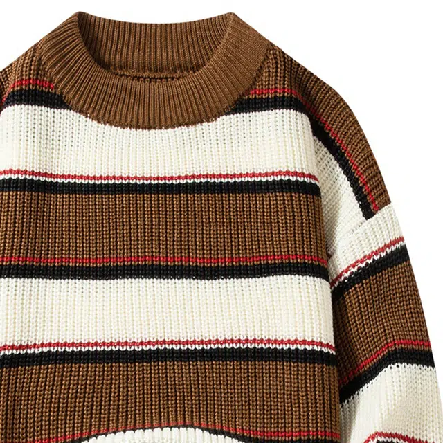 卡丹狄诺 秋冬季条纹撞色保暖男士上衣毛衣 男款