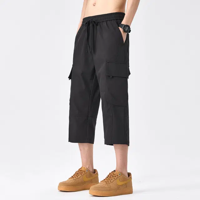 卡丹狄诺 户外休闲舒适透气夏季直筒宽松抽绳松紧腰多口袋潮流时尚七分工装短裤 男款