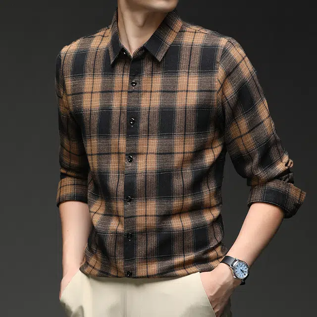 卡丹狄诺 含棉男士秋季长袖衬衣男外套轻奢品质舒适亲肤潮流百搭格子衬衫 男款