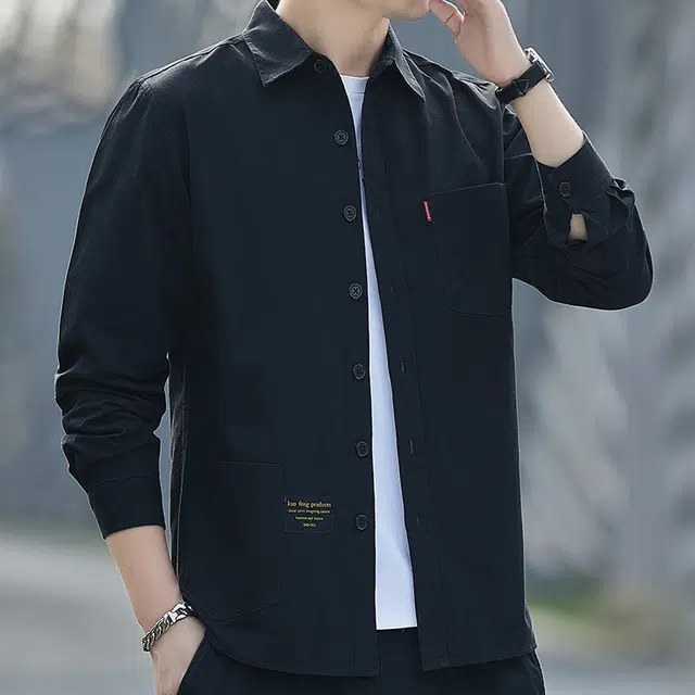 虫小绿 韩版纯棉潮流工装长袖外套衬衣适合日常通勤春秋季穿着衬衫 男款