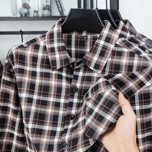 卡丹狄诺 复古磨毛格子男士春秋季宽松外穿长袖衬衣衬衫 男款