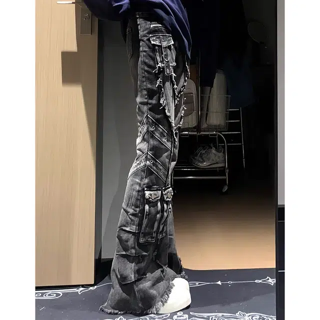 寻星记 美式复古亚文化高街风多口袋微喇春秋痞帅百搭长裤牛仔裤 男女同款