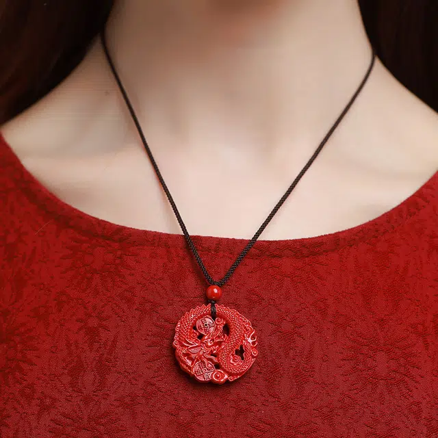 茂琼 简约 时尚 龙牌吊坠小众百搭高级感饰品#好运 朱砂 项链 男女同款情侣款