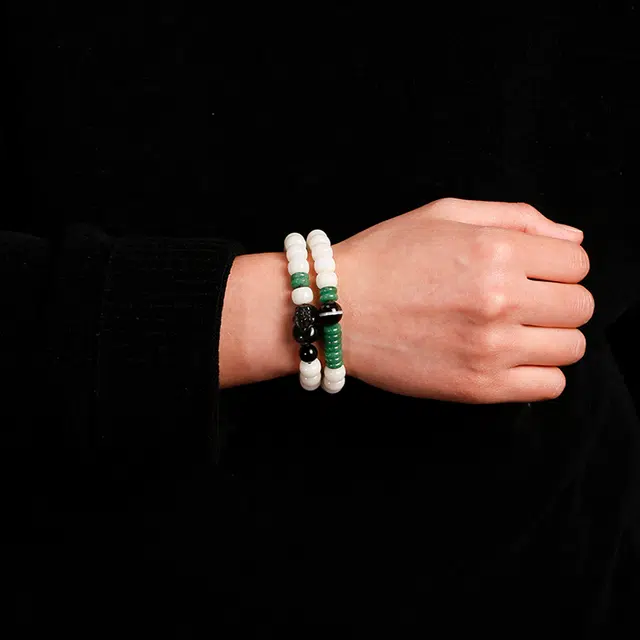 茂琼 新中式国潮古风文玩手链多圈盘玩佛珠手持黑曜石貔貅配饰招财好运复古精致高级文玩盘玩念珠手链 白玉菩提 手串 男女同款情侣款