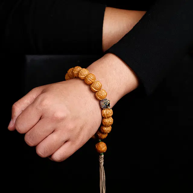 茂琼 诸事顺遂好运连连雕刻蟾宗蛤蟆背原籽高端文玩佛念珠单圈手链配饰时尚潮流高级文玩盘玩念珠 猴头核桃 手串 男女同款情侣款