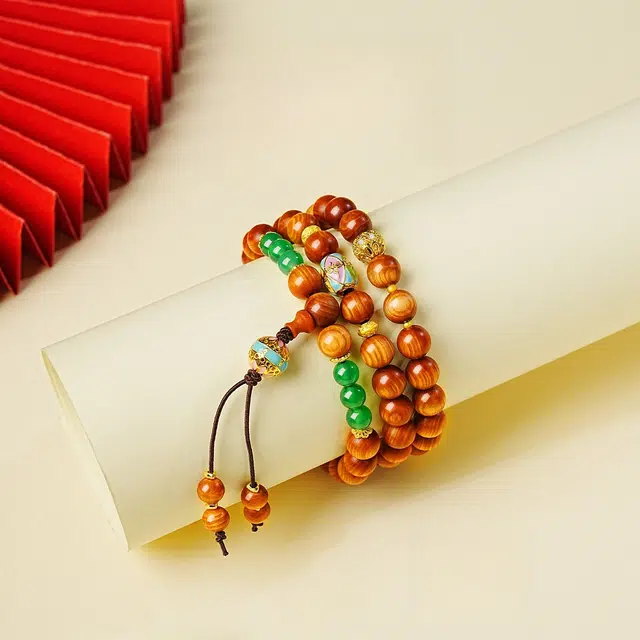 茂琼 八方来财万事顺遂好运连连中式国潮古风文玩转运珠高端冷门木质文玩佛珠手链复古时尚简约典雅文玩念珠 崖柏 手串 男女同款情侣款