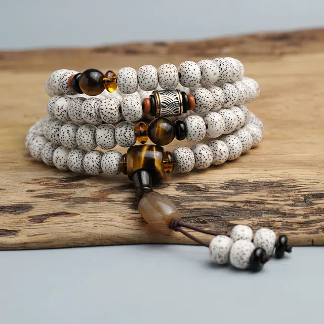 茂琼 招财纳福万事顺遂中式文玩虎眼石配饰高瓷原籽文玩念珠多圈复古时尚多圈叠戴文玩念珠#好运 星月菩提 手串 男女同款情侣款