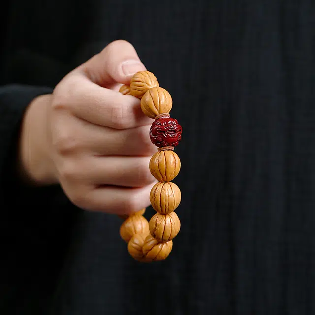 茂琼 八方来财万事顺遂吉祥好运新中式国潮复古手工转运珠文玩原籽文玩配饰精品紫金砂朱砂雕刻貔貅盘玩佛珠单圈 猴头核桃 手串 男款