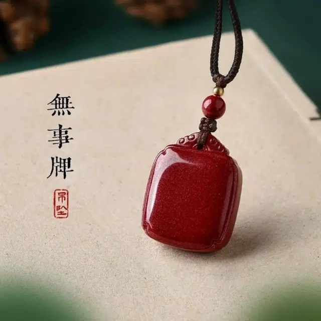 茂琼 简约 时尚 平安无事牌本命年平安牌小众百搭高级感#好运 朱砂 项链 男女同款情侣款