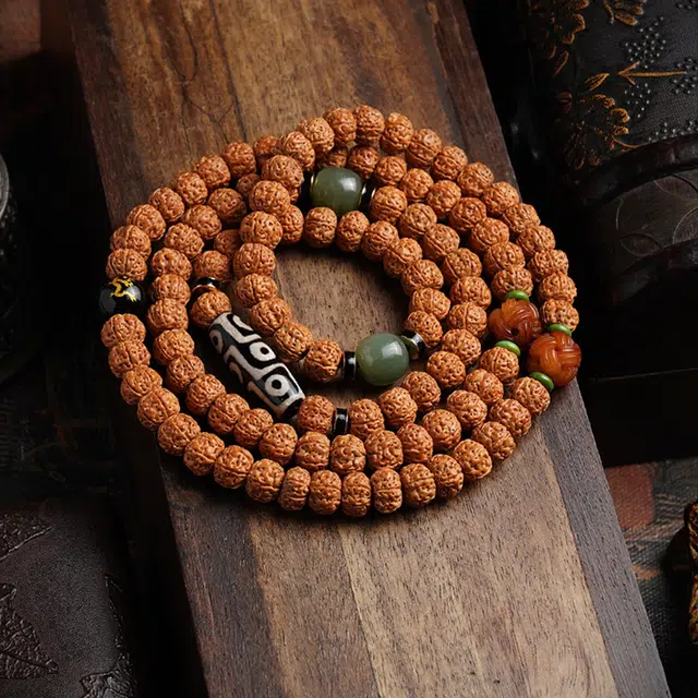 茂琼 财运滚滚平安喜乐福气满满新中式国潮民族风佛珠九眼天珠文玩配饰复古典雅高级念珠#好运 金刚菩提 手串  男女同款情侣款