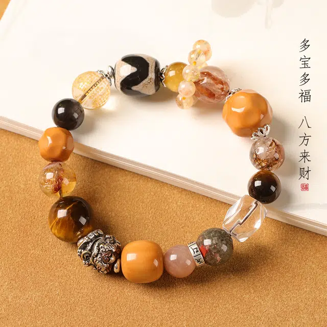 茂琼 简约 时尚 藏式三眼珠金发晶吞金兽虎眼石小众百搭高级感#好运 超七 手串 男女同款情侣款