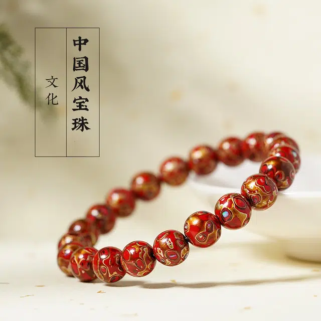 茂琼 好运 国潮镶嵌螺钿手工制作中国风服饰配饰佛珠文玩精致佛珠 大漆 手串 男女同款情侣款