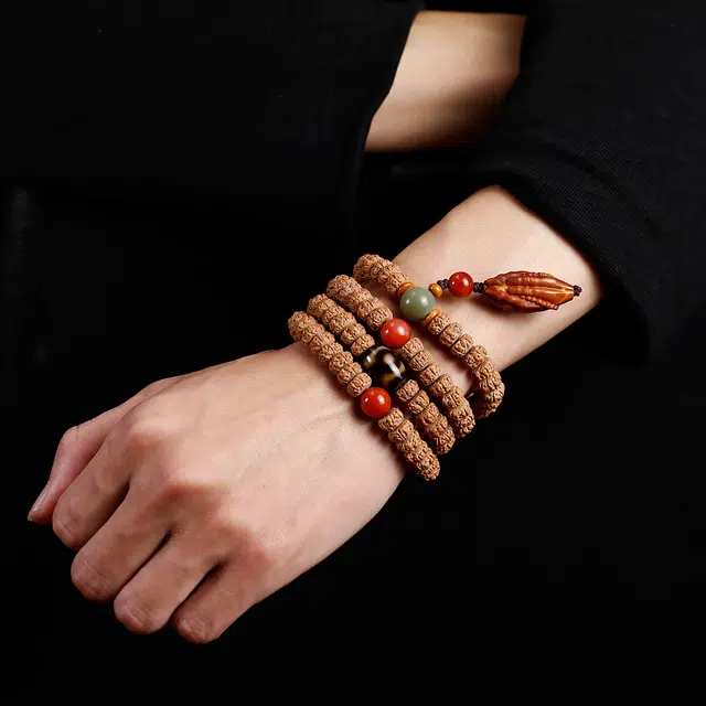 茂琼 万事顺遂好运连连招财纳福新中式国潮薄切老树王满肉一代盘龙纹手持文玩天珠配饰复古简约精致文玩 金刚菩提 手串 男女同款情侣款