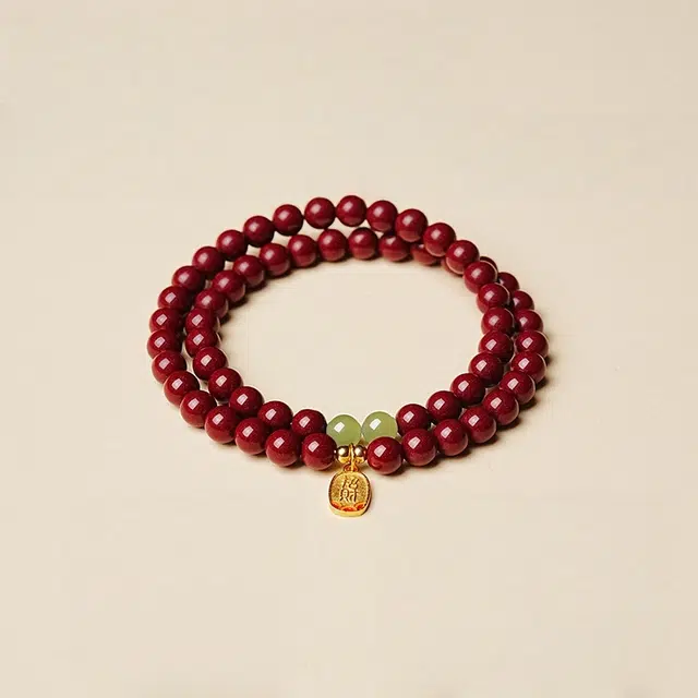 茂琼 鸿运来财柿柿如意万事顺遂中式国潮复古简约小众设计高级文玩红色本命年时尚百搭念珠转运珠#好运 朱砂 手串 女款