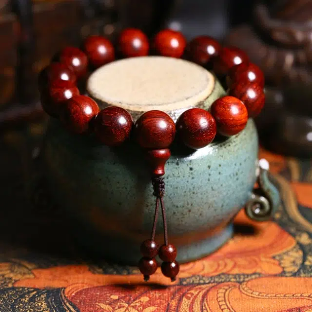 茂琼 招财进宝万事顺遂好运连连文玩盘玩念珠藏式盘玩佛珠文玩配饰国风中式轻奢高端老料款高油密古风木作 紫檀属 手串 男款