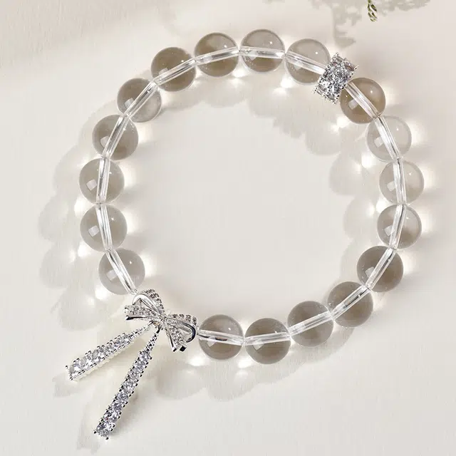 茂琼 甜美 蝴蝶结精品通透时尚简约小众百搭高级感#好运 白水晶 手串 女款