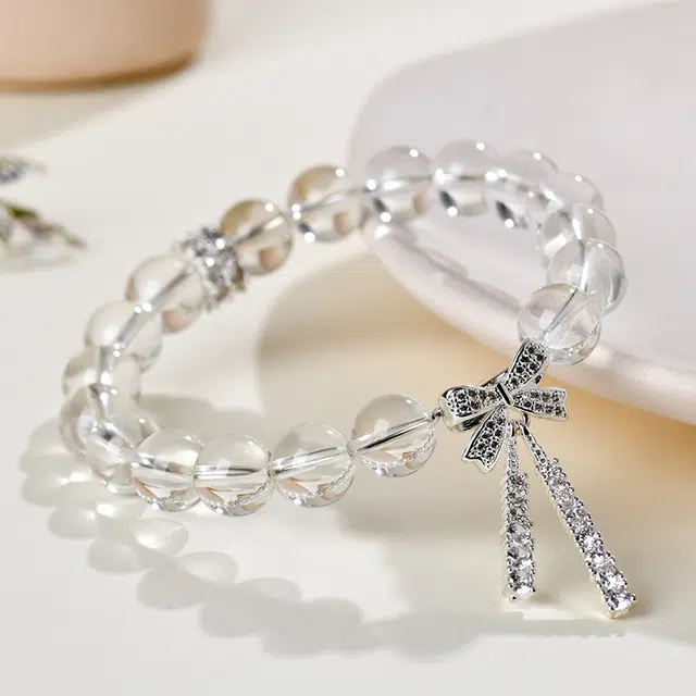 茂琼 甜美 蝴蝶结精品通透时尚简约小众百搭高级感#好运 白水晶 手串 女款