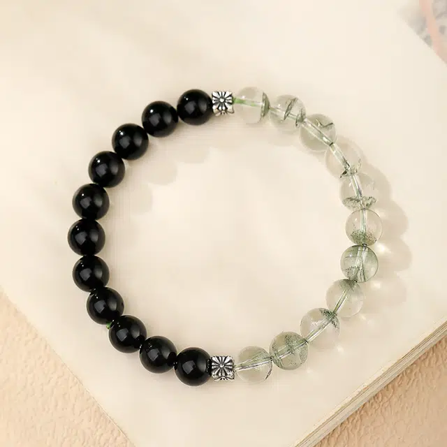 茂琼 简约 时尚 双拼珠设计高级感百搭小众饰品#好运 黑曜石 手串 男女同款情侣款