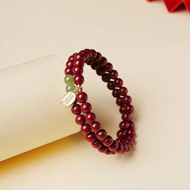 茂琼 鸿运来财柿柿如意万事顺遂中式国潮复古简约小众设计高级文玩红色本命年时尚百搭念珠转运珠#好运 朱砂 手串 女款