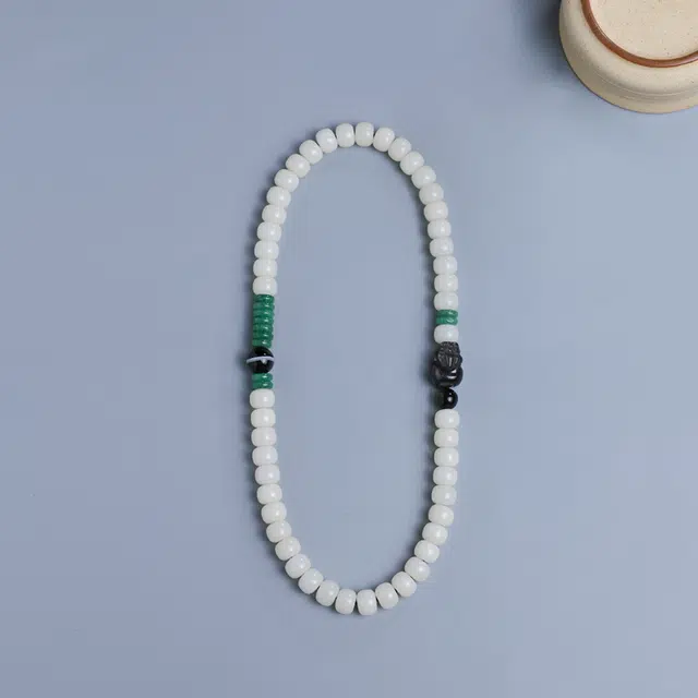 茂琼 新中式国潮古风文玩手链多圈盘玩佛珠手持黑曜石貔貅配饰招财好运复古精致高级文玩盘玩念珠手链 白玉菩提 手串 男女同款情侣款