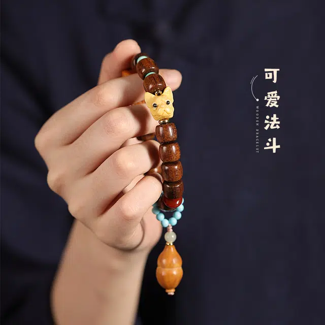 茂琼 满龙鳞桶珠檀香雕刻日月星辰文玩单圈盘玩#好运 贡木 手串 男女同款情侣款