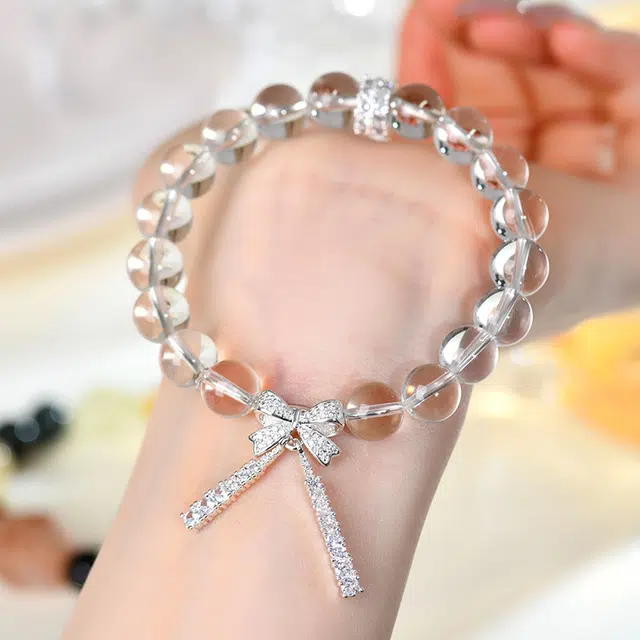 茂琼 甜美 蝴蝶结精品通透时尚简约小众百搭高级感#好运 白水晶 手串 女款